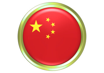 Vibrant Chinese Flag Button Icon - 3D Rendered National Emblem of China