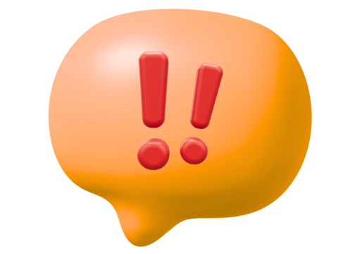 3D Orange Speech Bubble with Double Red Exclamation Marks - Alert, Warning, Important Message Notification Icon