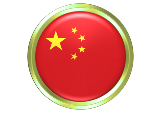Vibrant Chinese Flag Button Icon - 3D Rendered National Emblem of China