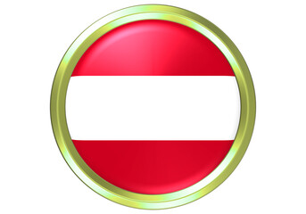 Glossy 3D Austrian National Flag Button Icon with Golden Frame Isolated on White Background