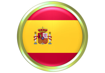 Vibrant Spain Flag Glossy Button with Golden Frame - National Symbol Icon