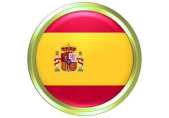 Vibrant Spain Flag Glossy Button with Golden Frame - National Symbol Icon