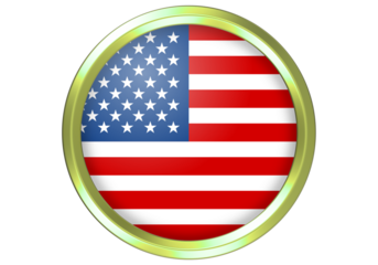 USA Flag Circular Button with Golden Metallic Frame - Patriotism and National Identity Symbol