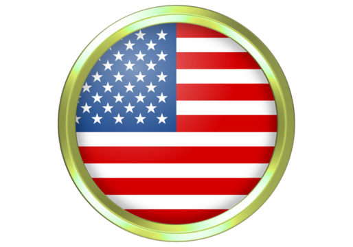 USA Flag Circular Button with Golden Metallic Frame - Patriotism and National Identity Symbol