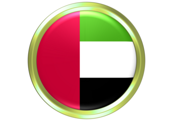 3D United Arab Emirates Flag Icon in a Golden Glossy Circle Button