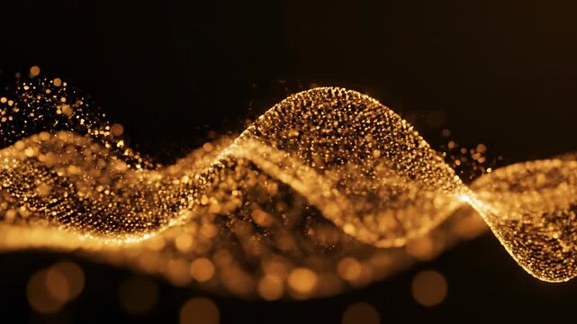 Slow motion drift of warm amber and golden shimmering particle streams creating soft organic wave patterns relaxation, slow motion, warm amber