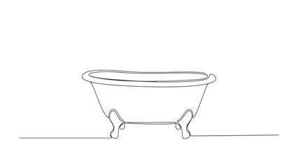 A minimalist single line art illustration of a vintage bathtub, drawn with a continuous line, showcasing elegant simplicity