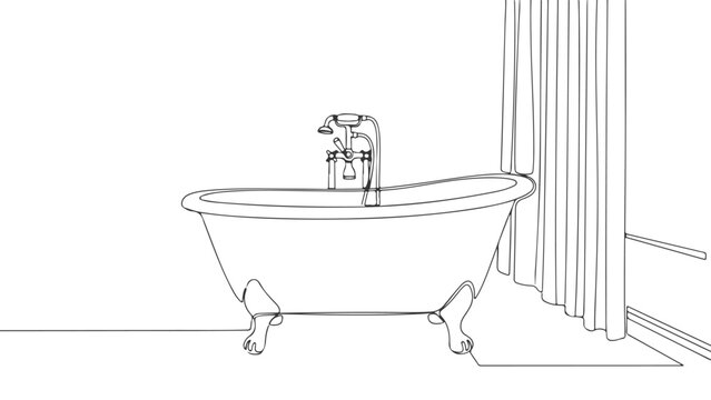 Elegant Bath Single Line Art, Continuous Flowing Style, Modern Line Drawing