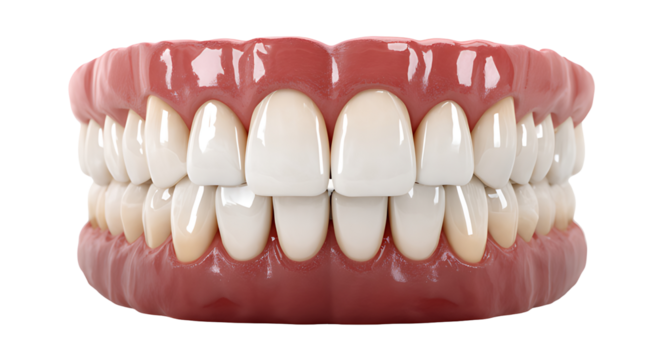 A realistic rendering of a full set of upper and lower dentures