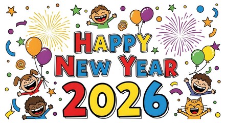 Happy New Year Easter card design with colorful party text, vector illustration, and celebration decoration