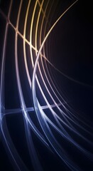 Abstract image featuring curved lines in shades of blue, white, and yellow against a dark background, creating a sense of movement and depth.