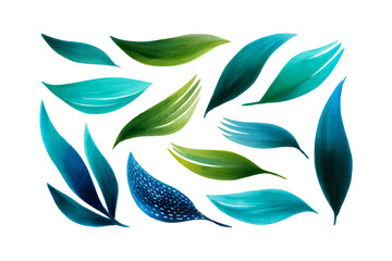 Fototapeta premium Watercolor Leaves Collection in Green and Blue Tones.