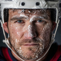 Portrait of 1990s Hockey Player in White Helmet with Cold Studio Lighting