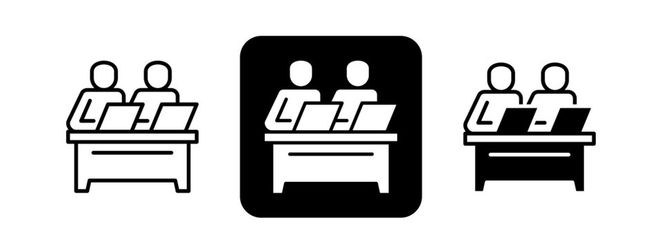 Co Working Space  Solid color and black line drawing vector illustration set