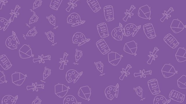 Repeating graduationthemed vector icons on a purple background. Perfect for academic, education, graduation, or celebration design projects.