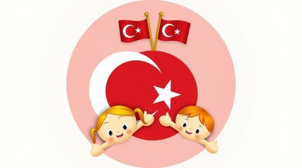 Children celebrate turkey with flags and national symbols