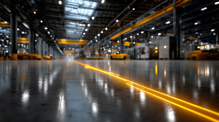 Ultra-Realistic Warehouse with Autonomous Robots and AI Route Overlays

