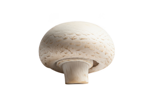 Single white button mushroom isolated on transparent background