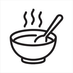 Soup bowl with spoon outline icon vector