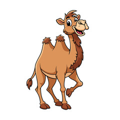 Cartoon Camel Walking with Two Humps and Smiling Face vector illustration