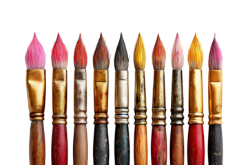 A vibrant collection of artist paintbrushes in various colors and sizes.