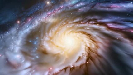 Stunning cosmic spiral galaxy swirling in deep space, a vibrant interstellar nebula with starbursts