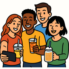 Group selfie with non-alcoholic drinks