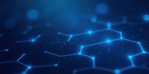 Obraz premium Abstract Hexagon Network Glowing Blue Nodes and Connections Representing Digital Data Flow and Innovation