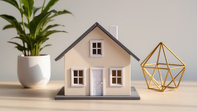 Miniature model of a suburban house under warm light, highlighting residential design, architecture, and real estate concepts for professional use