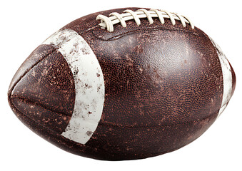 A vintage worn leather american football isolated on a black background