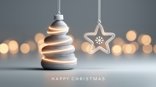 Generative AI, Minimalist Christmas Light-Trail Silhouette Background with Bokeh - Powered by Adobe
