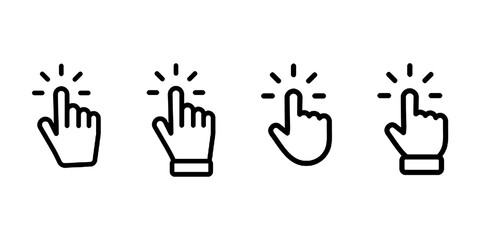 Set of Hand pointer symbol in trendy flat style. Computer mouse click cursor. Click cursor collection. Clicking finger. Hand pointer icon. Cursor