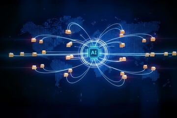 Global data file sharing network showing folders connected over a digital world map, and secure communication. Technology big data digital background. 3d,4K 