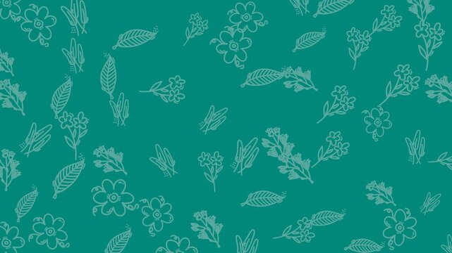 Teal background with faded white floral leaf patterns suitable for use as digital backdrop or wallpaper design. Versatile and elegant.