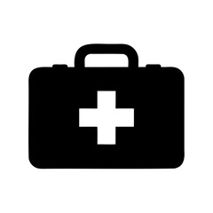 Obraz premium Medical First Aid Kit with Handle Black Silhouette Symbol Illustration