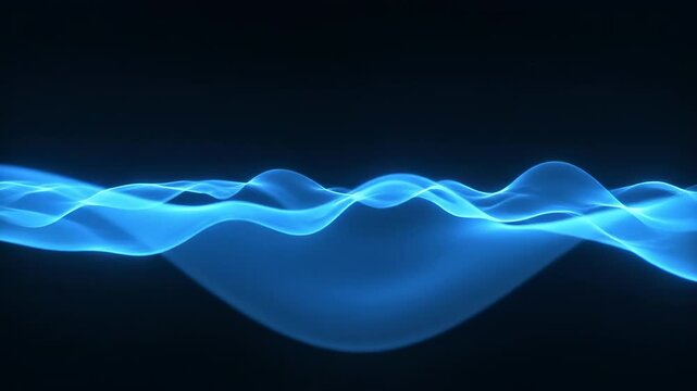 A seamless loop of glowing neon blue energy waves pulsating in a smooth rhythmic pattern across a dark void seamless loop, clean, vibration