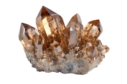 Cluster of Smoky Quartz Crystals with Fiery Internal Glow