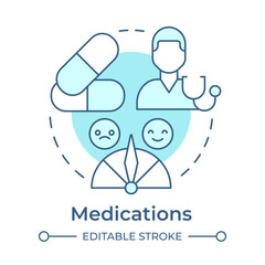 Medications soft blue concept icon. Pharmaceutical treatment, medication management. Round shape line illustration. Abstract idea. Graphic design. Easy to use in blog post, booklet