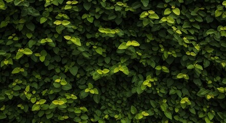 Obraz premium Dense green foliage background with lush leaves and natural texture