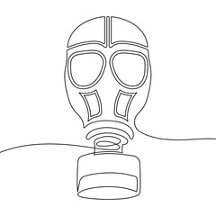 Continuous line drawing of gas mask. Minimalist black linear sketch isolated on white background. Hand drawn vector illustration.