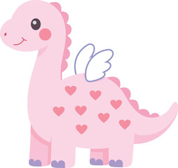 Cute Pink Dinosaur with Hearts and Wings