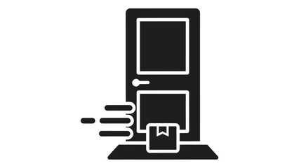 Home delivery service icon showing a package being dropped off at a residential door, symbolizing convenient doorstep sh