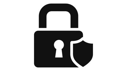 Secure padlock icon with shield for data protection, digital safety, access control, cyber security, and privacy.