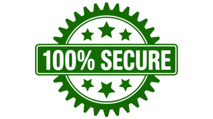 A green badge shows one hundred percent secure text indicating trust.