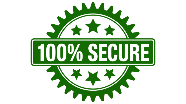 A green badge shows one hundred percent secure text indicating trust.