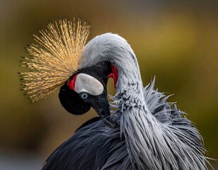 Obraz premium Close-up of a bird with a crown, feathers, and a red neck