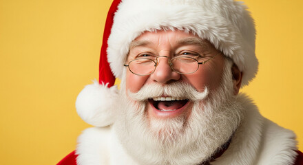 Jolly old Saint Nicholas with a heartwarming smile and a twinkle in his eye, embodying the spirit of Christmas cheer