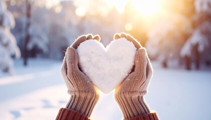 Red heart shape in snow, a romantic winter symbol of love and Valentine's Day celebration