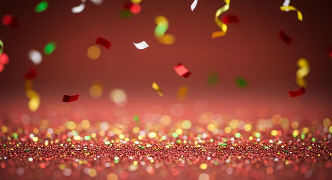 Colorful confetti and streamers falling down 