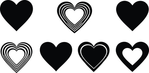 Heart shapes vector collection with black and white color simple design elements for love and romance theme 